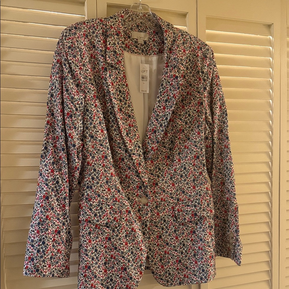 LOFT Floral Single-Button Blazer in Red, Blue, Cream